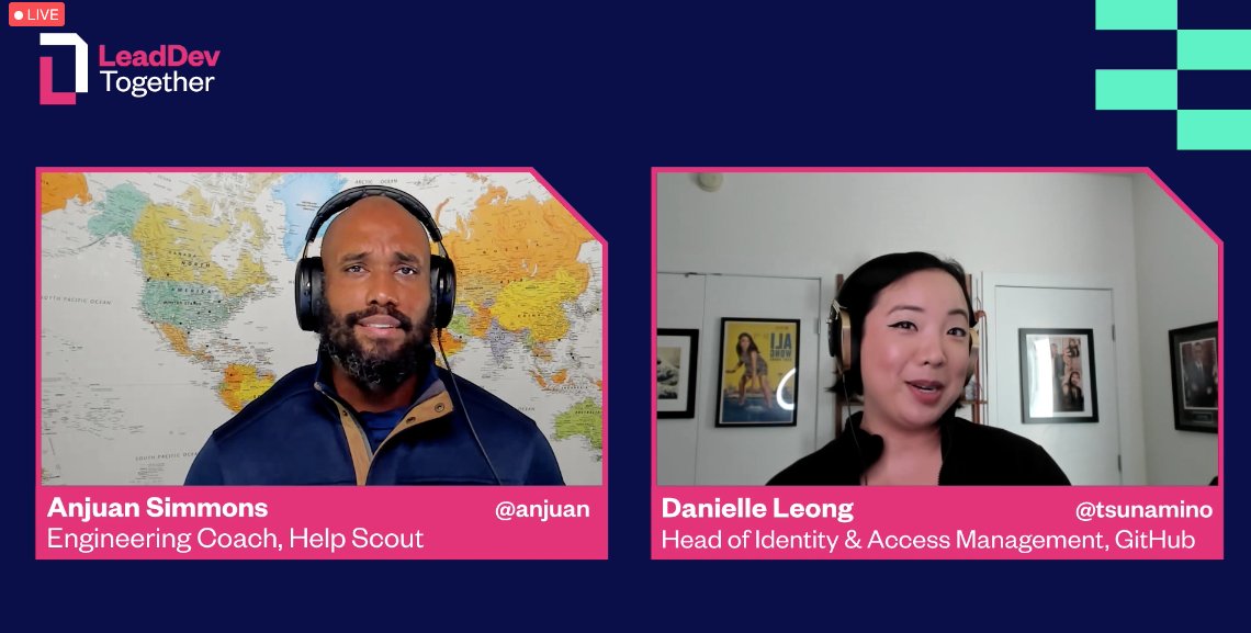 It's  @TheLeadDev  #LeadDevTogether Session SIX tonight: Building Inclusive Companies, co-hosted by  @tsunamino, opening with a tutorial on how to appear your best in photos! @anjuan was 100% convinced :)