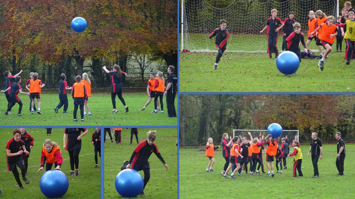 ApplefordSchool's tweet image. Pupils @ApplefordSchool enjoying a game this afternoon that our Head of Games invented to encourage high engagement to cover a variety of skills: Powerball, basketball style with a gym ball, attacking endzones (or goals in this case) #sport #fun 10/11/20