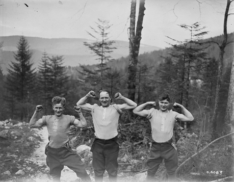 Known as “the Sawdust Fusiliers,” the men continued their military training on Saturdays after their week’s work in the woods. Rifle range practice, training with bayonets, and tactical exercises helped prepare the CFC to protect residents and neighbouring airfields.