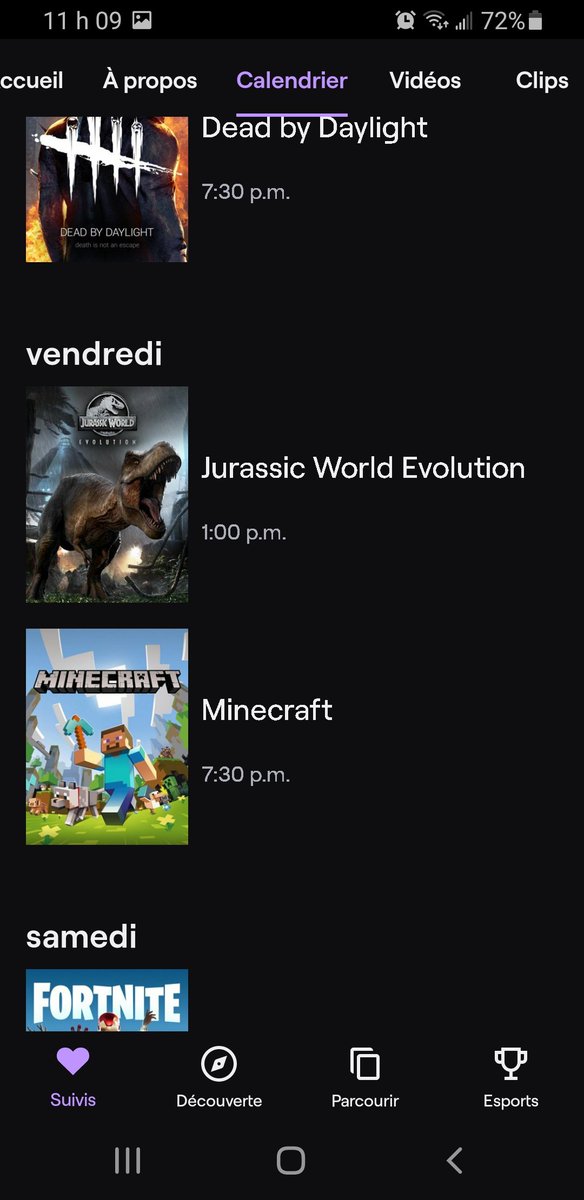 Horaire de stream de vendredi  le 13 novembre