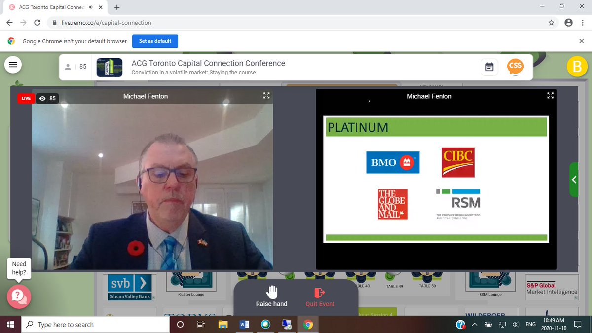 ACG_Toronto's tweet photo. Day 2 of #capitalconnection has begun, with opening remarks from ACG Toronto's President and CEO, Mike Fenton! #acgtoronto #capcon2020 https://t.co/r3D74nJLjb