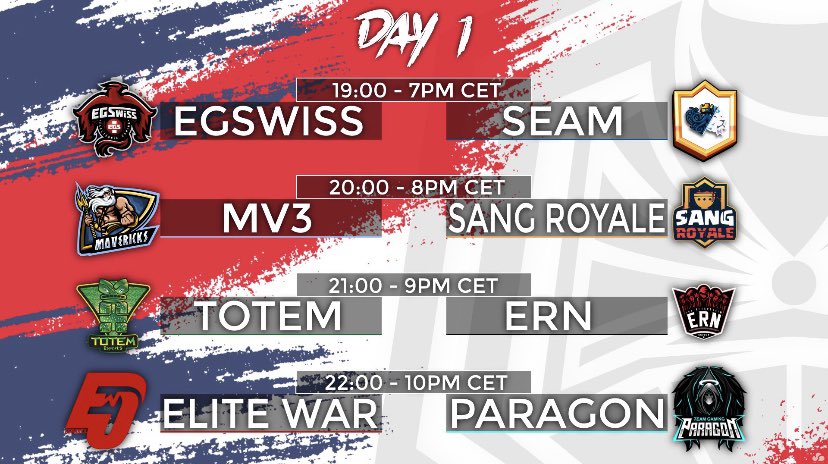 First Daymatch in <a href="/CRFR_League/">CRFR League</a> !

⚔️ <a href="/EGSwiss/">EGSwiss</a> vs <a href="/SeaM_eSports/">Sea Monsters eSports</a> 
🕰19.00 CET

This is going to be streamed by:

🇬🇧 <a href="/Intendant2/">Intendant</a> 
&amp;
🇫🇷 @Big_benks 

Good luck ❣️

#EGSHype