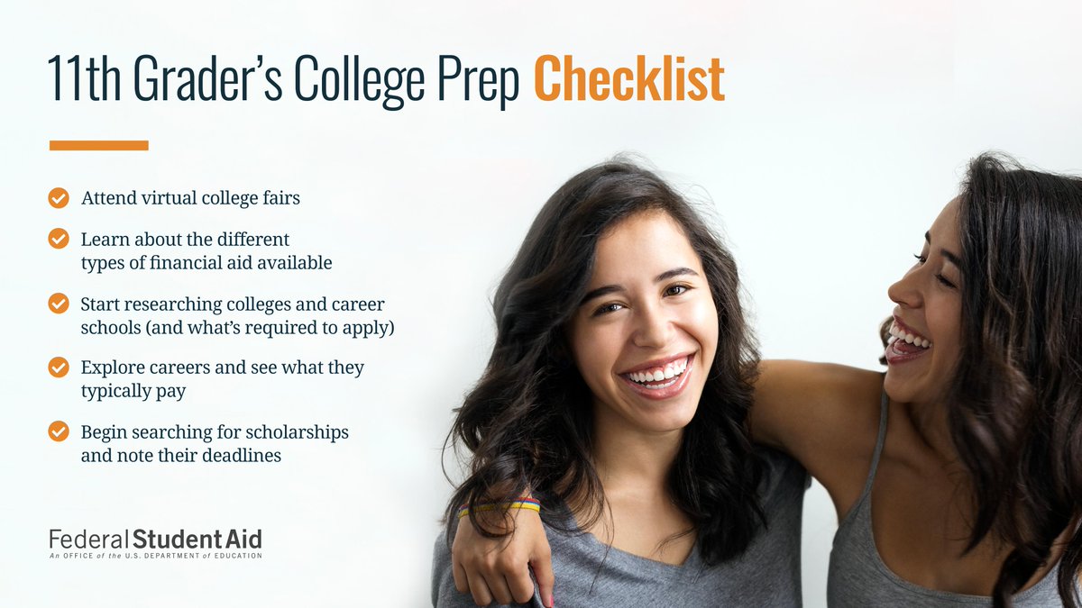 FAFSA's tweet photo. Started your junior year of high school this year? Be set up for college success with these tips. Check out the College Navigator for more: https://t.co/anci0SUFh9 https://t.co/oh7DltLQK8