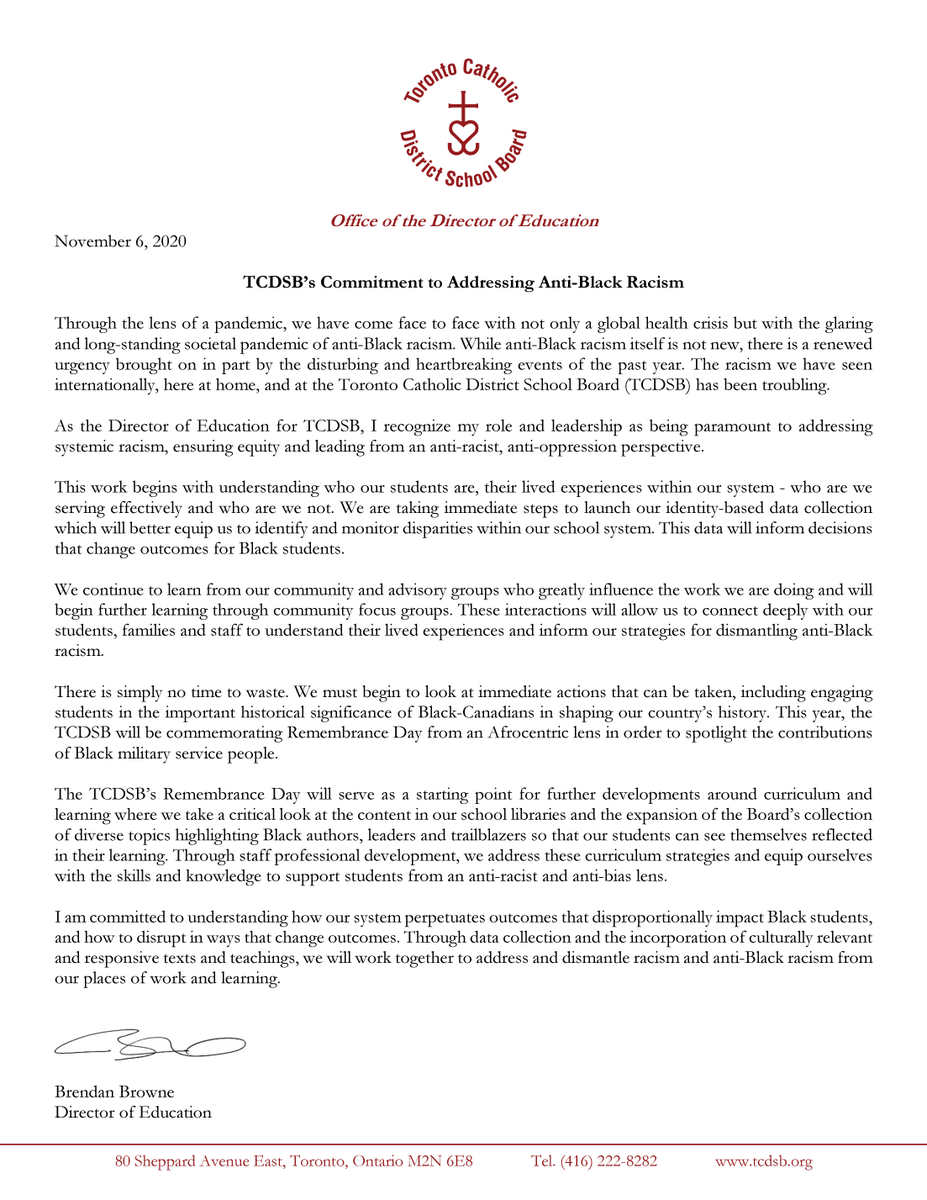 As the Director of Education for #TCDSB, I recognize my role and leadership as being paramount to addressing systemic racism, ensuring equity and leading from an anti-racist, anti-oppression perspective.

↪️ ow.ly/FS6E50CgL7E