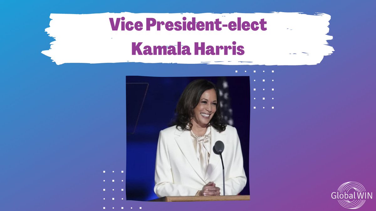 _GlobalWIN's tweet photo. GlobalWIN celebrates Vice President-elect Kamala Harris. She will serve as the first woman Vice President in U.S. history, and she will also be the first African American and first Asian American to hold the position. She serves as an inspiration to women and girls everywhere! https://t.co/HTnDyfB4pV