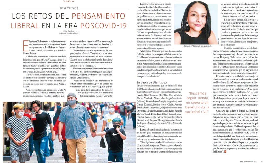 AldebaranMexico's tweet photo. La semana pasada se llevo a cabo el #CongresoRELIAL 2020 de @RELIALred y @VertigoPolitico entrevistó a la coordinadora de la Red Liberal en la que cuenta cómo el liberalismo ayudará a construir prosperidad después de la pandemia. 😉 https://t.co/4jNyZxvEvH