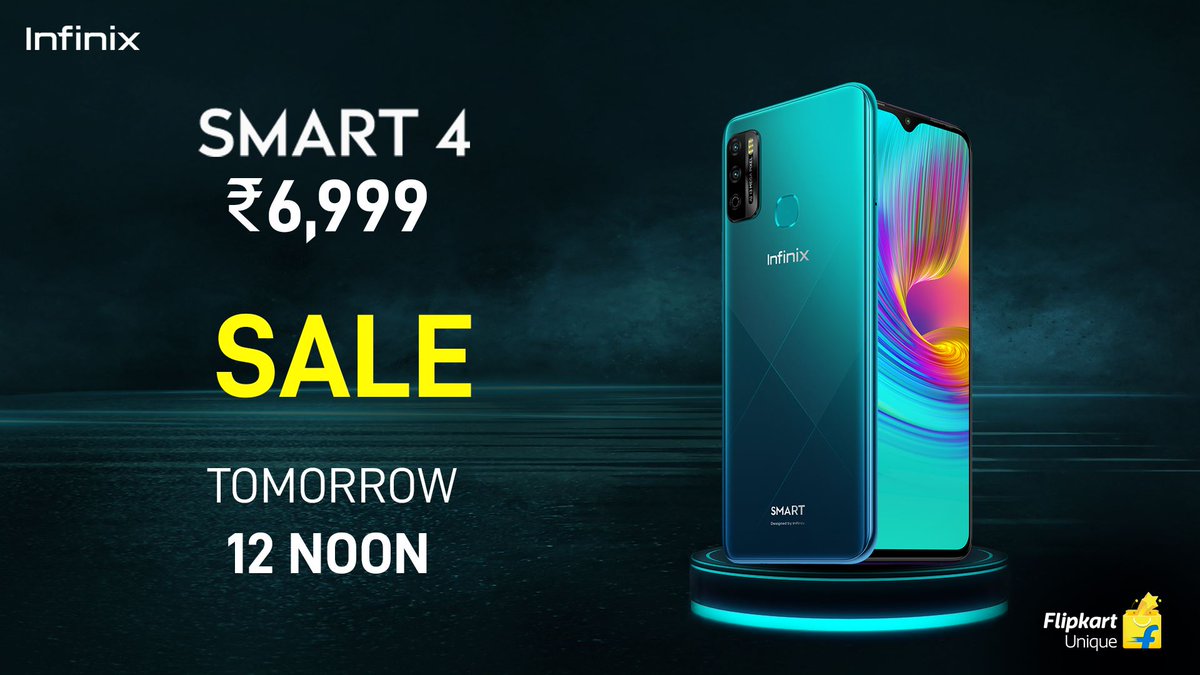 GreedyTech's tweet photo. #InfinixSmart4 Sale starts Tomorrow at 12 Noon on @Flipkart for Rs. 6,999.
• 6.82" HD+
• Mediatek Helio A22
• 2GB+32GB (Expandable up to 256GB)
• 13MP Dual Rear Camera
• 8MP 🤳
• XOS6.2 based on Android10 (Go Edition)
• 6000mAh,10W Charger https://t.co/Fdi8oQ5Hbo
