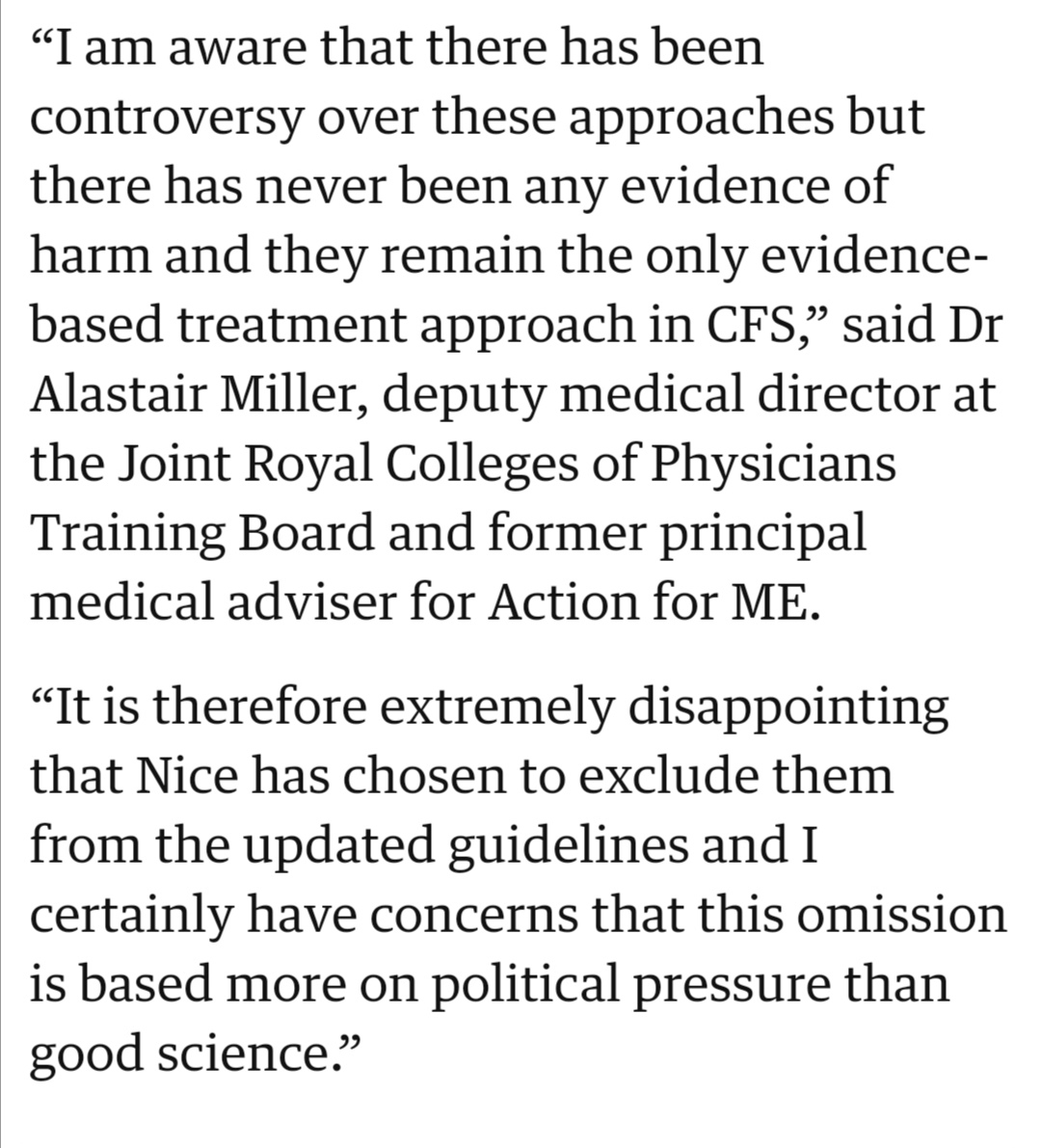 The evidence, Dr Miller, is thousands of people telling you it makes their symptoms worse. FFS, the delegitimising of patient experiences is truly foul. Doctors, don't do this.