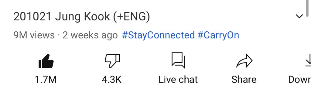Jeonjungkook_SG's tweet photo. [INFO] Jungkook’s Log - 201021 Jung Kook has now surpassed 9million views🔥, 1.7million likes and 80k comments. 

Under the BTS #StayConmected #CarryOn log series, this log is currently the Most Views, Likes and Comments. 

@BTS_twt #Jungkook #정국 #ジョングク https://t.co/H6FnnFuqqS