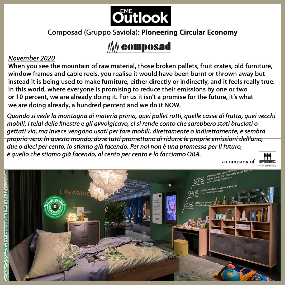 GruppoSaviola's tweet photo. Pionieri dell'economia circolare: il numero di novembre di @EME_Outlook dedica ampio spazio a Composad e alla filosofia #green che contraddistingue il processo produttivo del Gruppo Saviola.
Scopri di più consultando https://t.co/0bjGvlpxZ0
#SaviolaNews #GruppoSaviola #Composad https://t.co/PCDwFQqv90