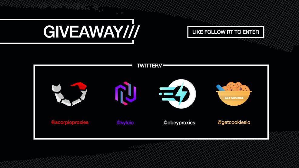 GetCookiesIO's tweet image. 🚨GIVEAWAY🚨
- Follow:
@ScorpioProxies 
@KyloIO 
@obeyproxies 
@GetCookiesIO 
- Retweet 🔄
- Like
- Tag a friend ❤️
Prizes: 1x 1 KyloIO Invite, 2x 1GB Scorpio Plan, 2x 2GB Obey plan, 1x 1 GetCookies membership