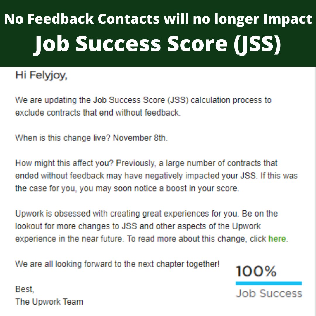grinrosefj's tweet photo. BREAKING NEWS! Starting this week, Upwork's Job Success Score (JSS) calculation process will exclude large contracts that end without feedback. This is good news for freelancers. Thank you Upwork!

#Upwork #JSS #freelancing #jobsuccess https://t.co/w3XnLyS5z0