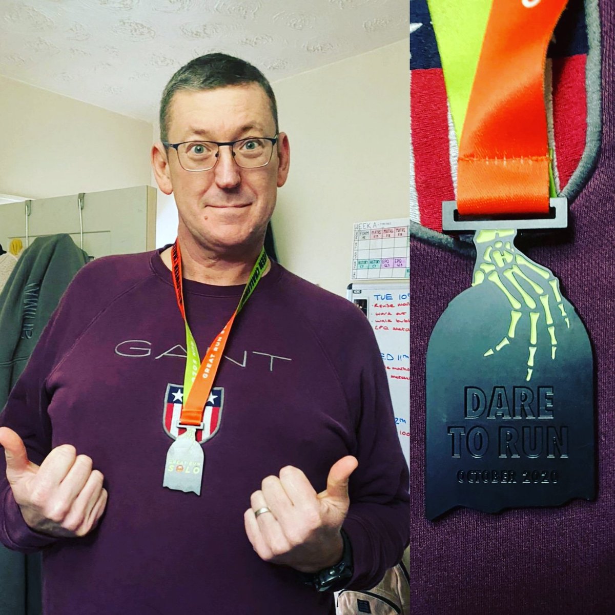 AndyMobbs's tweet photo. Medal from @great_run for RED October arrived today 😊 31 days, 125.1 miles run, thanks to the inspiration of @leafmobbs and my colleagues @LYPFTrunners
Looking for the next challenge... https://t.co/MK16MzhzNk