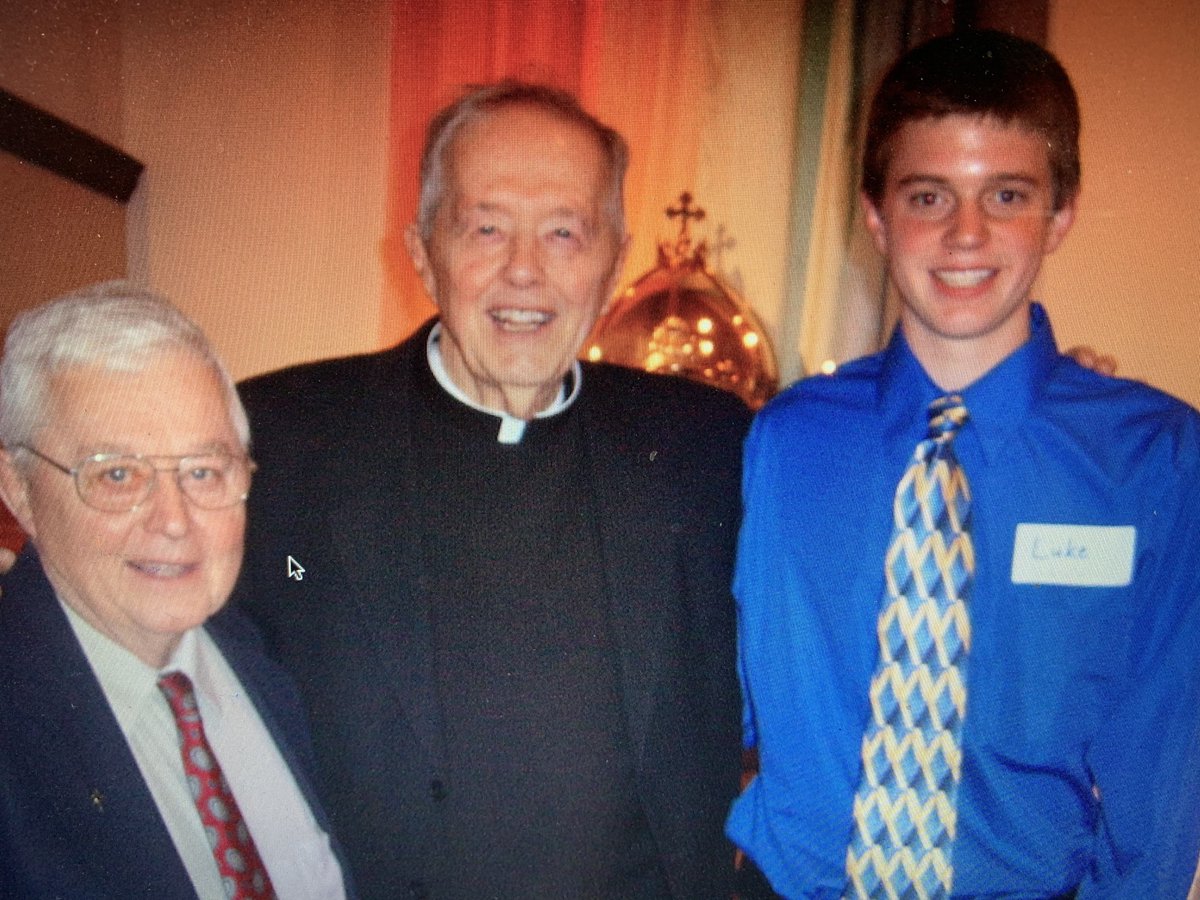 Finally, Father Dick helped form me spiritually into the man I am today. He baptized me, was my Confirmation sponsor, and helped officiate Nicole and my wedding. I will forever cherish his wisdom."Keep God's love in your heart and the light of the Church in your life." (7/9)
