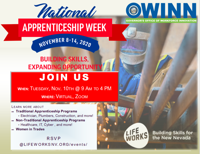 BCTNNevada's tweet photo. Happy #NAW2020! Join us and #LifeWorksNV for a panel discussion with @OWINN29, our own Rob Benner, @NNVTrades President Randy Canale, and SNBTU's Bill Stanley! If you're curious about apprenticeship, come and get your questions answered. https://t.co/Ce80dKmvMc https://t.co/5WwVwRTf7e
