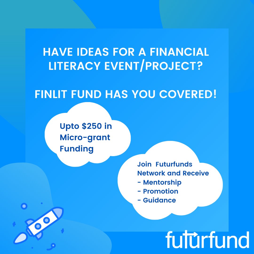 Calling the #FINLIT community! Make sure you don’t miss this chance to apply for FuturFund’s micro grants program that could help you promote, grow, or host events within the financial literacy space! Don’t miss this opportunity to receive up to $250 in funding!