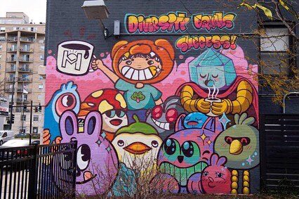 RED773_'s tweet photo. Diversity Equals Success ☕️🐻✨ - Cranked out this mural last week with the boiz @blake_jones &amp; @killabunzz

Much love and gratitude to @drink.happy.thoughts for having us! 🙏🏽 https://t.co/LJmLInbm5i