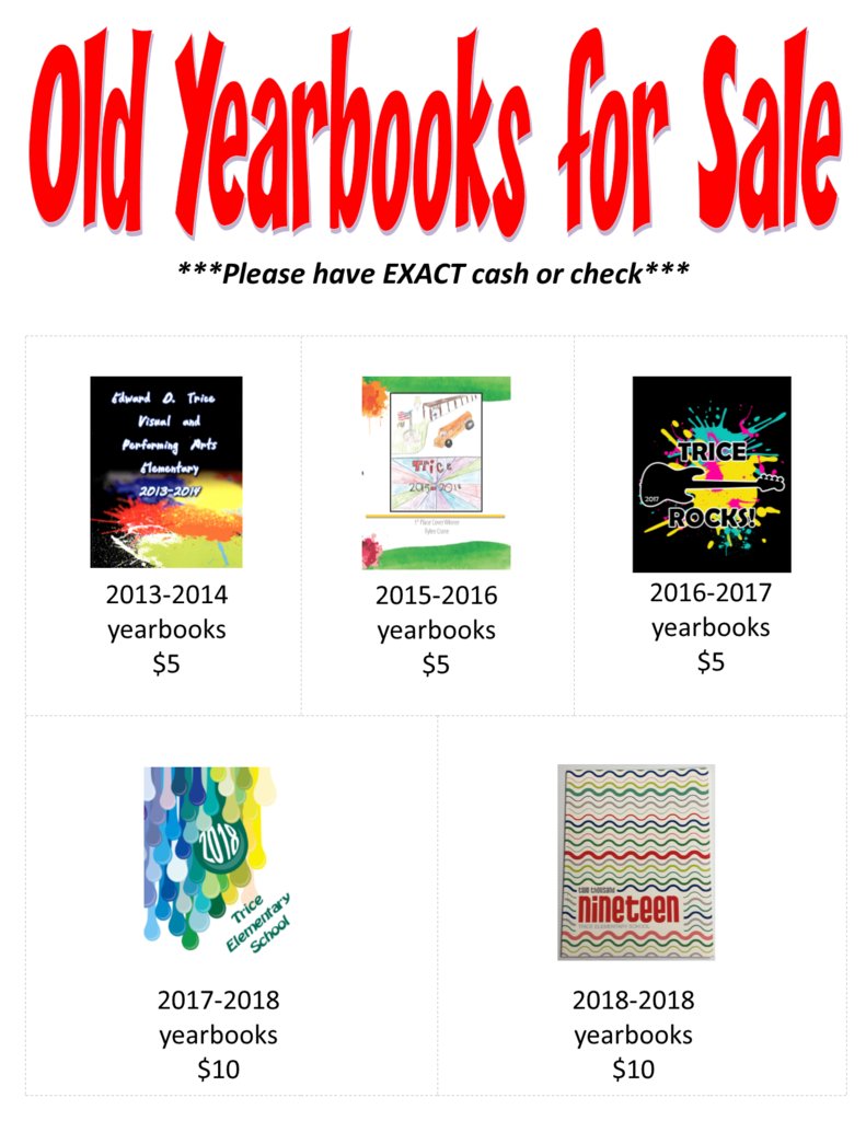 TriceElementary's tweet photo. We have lots of items for sale in the Trice office! Shirts, yearbooks, and DVDs from previous years as well as cookbooks, license plates, gloves, and car magnets! See the attached pictures for  the items as well as the price!  Please have EXACT cash or check when paying. https://t.co/K6M1iuPQvF