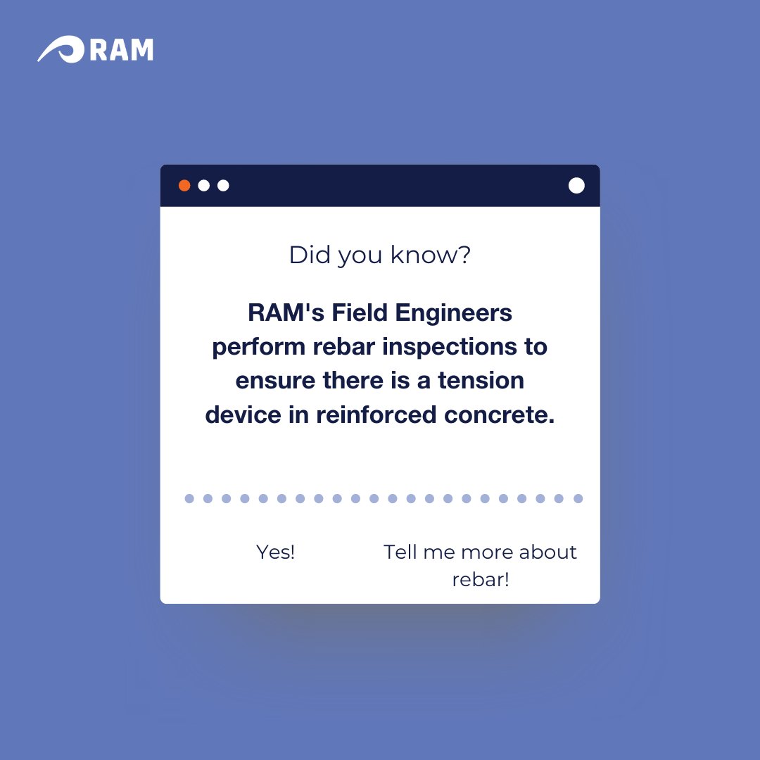RamEngineering's tweet photo. Our "Did you know" series features our Field Engineer, Lindsay, telling us more about rebar and why rebar inspections are important.
Head over to our website to learn more about RAM's Construction Management services: https://t.co/wynK4bZENI

#ADayAtRAM #DidYouKnowatRAM https://t.co/Z1YRHI7Tky