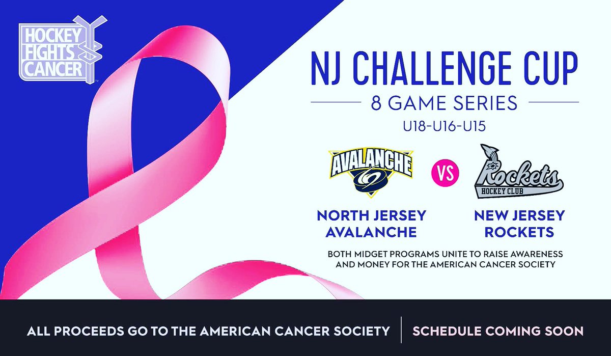 NJ_Avalanche's tweet photo. Avs and @RocketsHC unite to stand up to cancer. 8 game series to raise awareness and money for the American Cancer Society.  Link to donate is in our bio. https://t.co/ckAOhGW7Pt