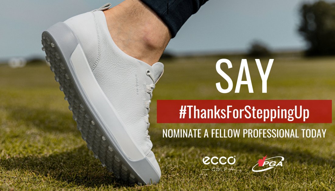 pgaofcanada's tweet photo. PGA Pros: It's time to show some β₯οΈ.
We've teamed up with @ECCO_GOLF to give away 18 pairs of shoes in recognition of members/apprentices who went above and beyond this season.
Say #ThanksForSteppingUp and nominate a fellow Pro: https://t.co/hdWcTzy2Kf https://t.co/DBLT7V9RGa