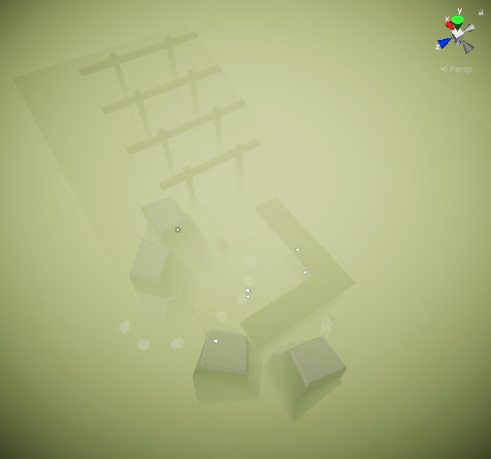 I try to pick nice colours in my materials and lighting early on, and play with it until I'm happy and it all feels like it fits well together. I also added Unity built-in fog right away! There's no need to create what isn't visible to the player 