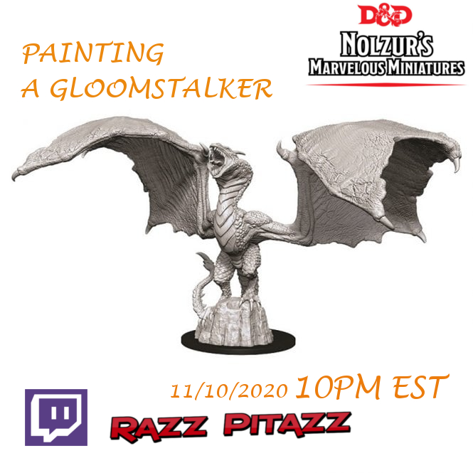 RazzPitazz's tweet photo. Happy Tuesday! Tonight we are going to attempt a painting stream, throwing paint onto a Wyvern model from the Nulzor's Marvelous Miniatures. This guy will be playing a special role in my home game as a Gloomstalker, a nice little bestial addition from Matthew Mercer. https://t.co/ZGJcUNPbxx