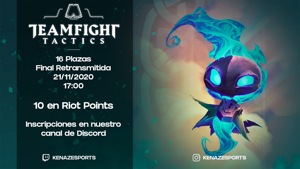 KenazESports's tweet photo. ¡Lo prometido es deuda! 🔥

#Torneo de #TeamFightTactics #tft

🏆 10€ en Riot Points
📅 21/11/2020
⌚ 17:00

🔸16 plazas
🔸Final Retransmitida 

Inscríbete en nuestro canal de #Discord:
https://t.co/KnGkMxt7E9

Bases del torneo:

https://t.co/164g8VrTQc https://t.co/7j312apy2p