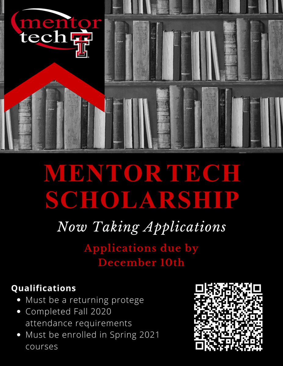 TTU_mentortech's tweet photo. We have a scholarship opportunity for you! If you are interested in this opportunity, simply use the QR code. The scholarship has a deadline of December 10th. If you have any questions or concerns, please don’t hesitate to contact us. We are here to help! #mentortech #Scholarship https://t.co/zo4ef7v1e3
