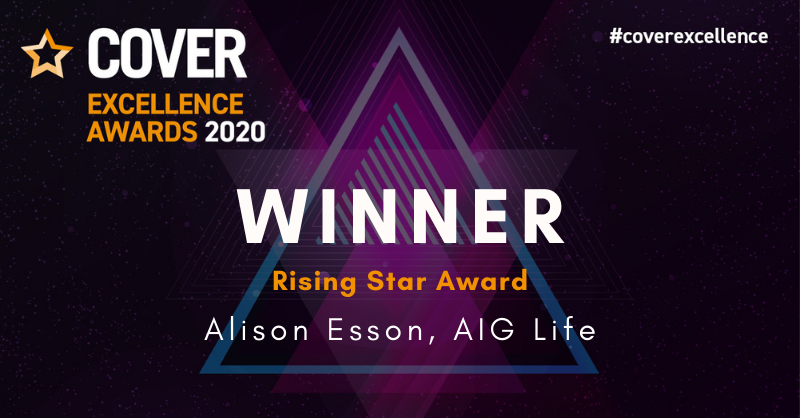 Cover_Mag's tweet photo. Now for the first individual award of the evening. Congratulations to our Rising Star @AlisonEsson @AIGLifeUK #coverexcellence https://t.co/I1PcXfi2z4