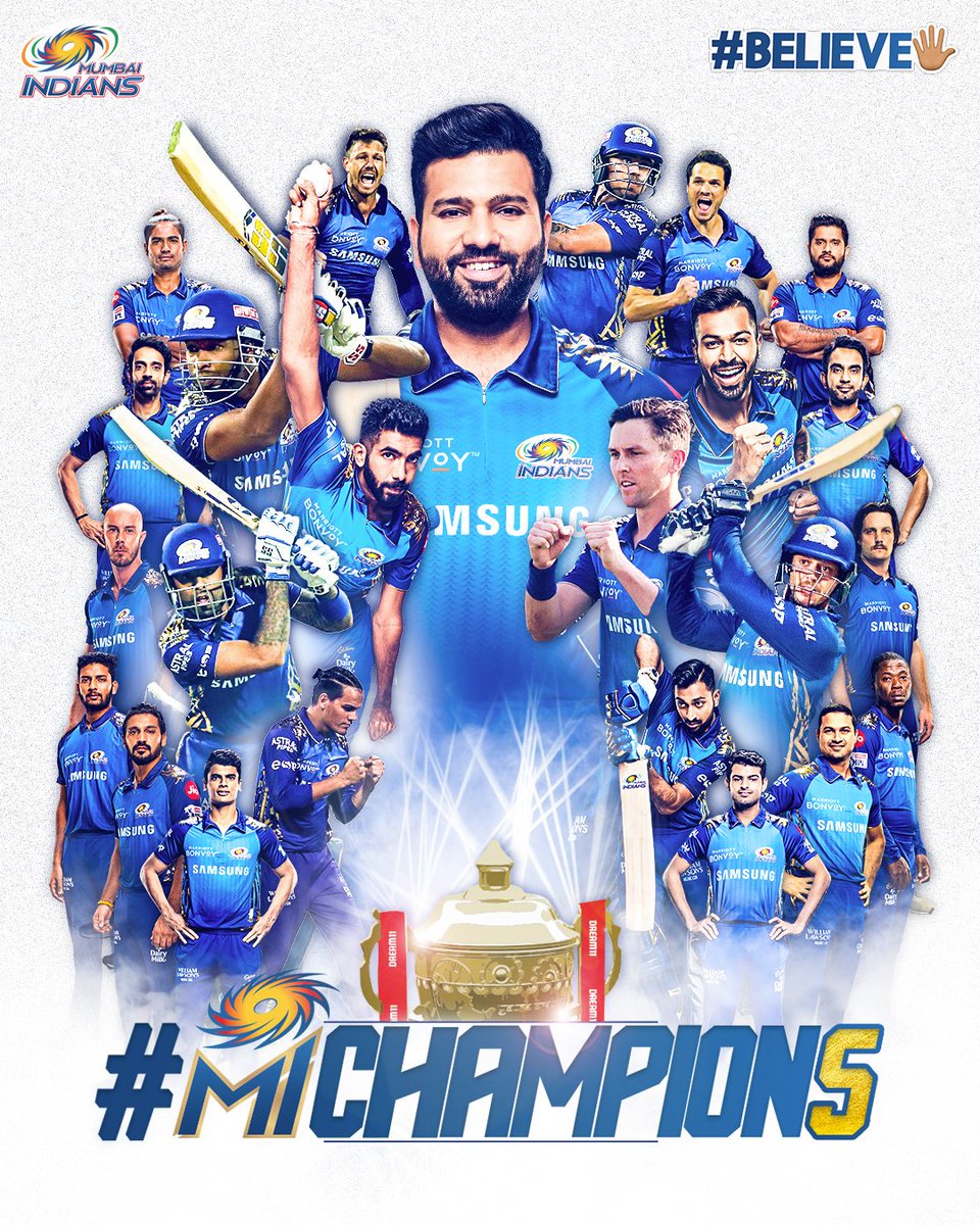 SuryaKumarFC's tweet photo. The Defending champions are Champions Once Again @mipaltan Have Won 5 IPL Trophies From Past 8 Seasons .
No Words To Describe. Probably The Best T20 Team In this Decade #MumbaiIndians 
#IPLfinal 
#SuryakumarYadav #RohithSharma https://t.co/KLIfnAySEL