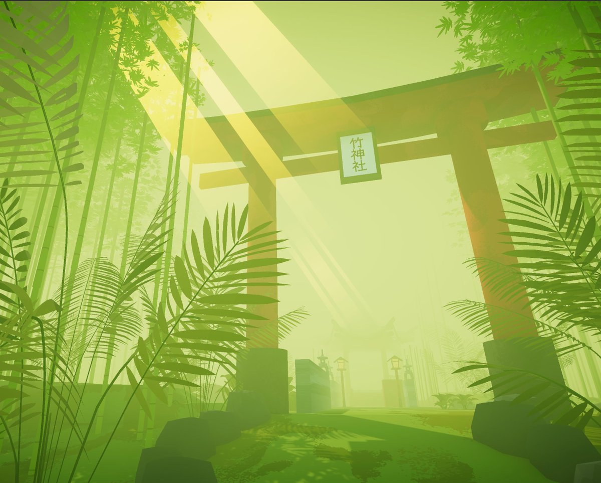 To make it feel even more like sunlight pokes through the bamboo, I placed a cheap sunlight beam quad. The texture on the quad is a yellow gradient that fades in and out at the top and bottom so it looks more subtle.