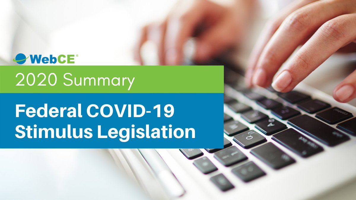 WebCE compiled the key details and provisions of the federal stimulus legislation as a response to COVID-19. Keep this 2020 summary handy to help answer client questions and better understand the legislations passed this year. #CARESAct #FFCRA #COVID19 zcu.io/XDdJ
