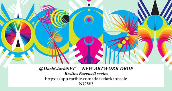 DarkClarkNFT's tweet photo. #NFT A GO-GO!!
NEW ART ANNOUNCEMENT: 

My first NFT series, 'RESTLESS FAREWELL', is now available. Five pieces. Seven editions. Ξ0.5

Please retweet!

https://t.co/NxZUT1hdmm
Only on @rariblecom

#CryproArt #Rarible #Vector #Artist #DigitalArt #VectorArt #Abstract https://t.co/WPN43fRMO6