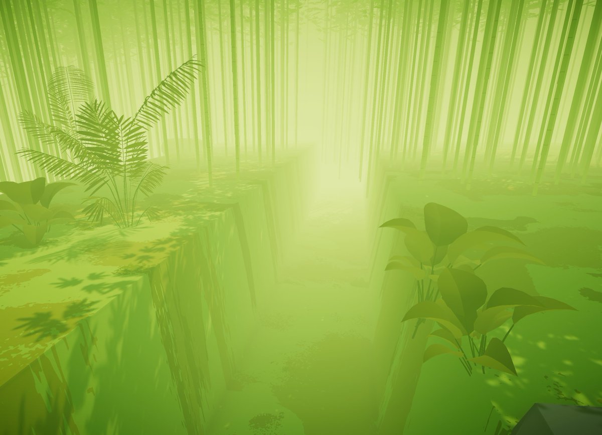 After the main Torii gate, the player has to cross a river and eventually reaches the shrine. I was a bit worried about blocking out the river, but ended up with quite a simple approach. I created long narrow pit with more primitive planes.