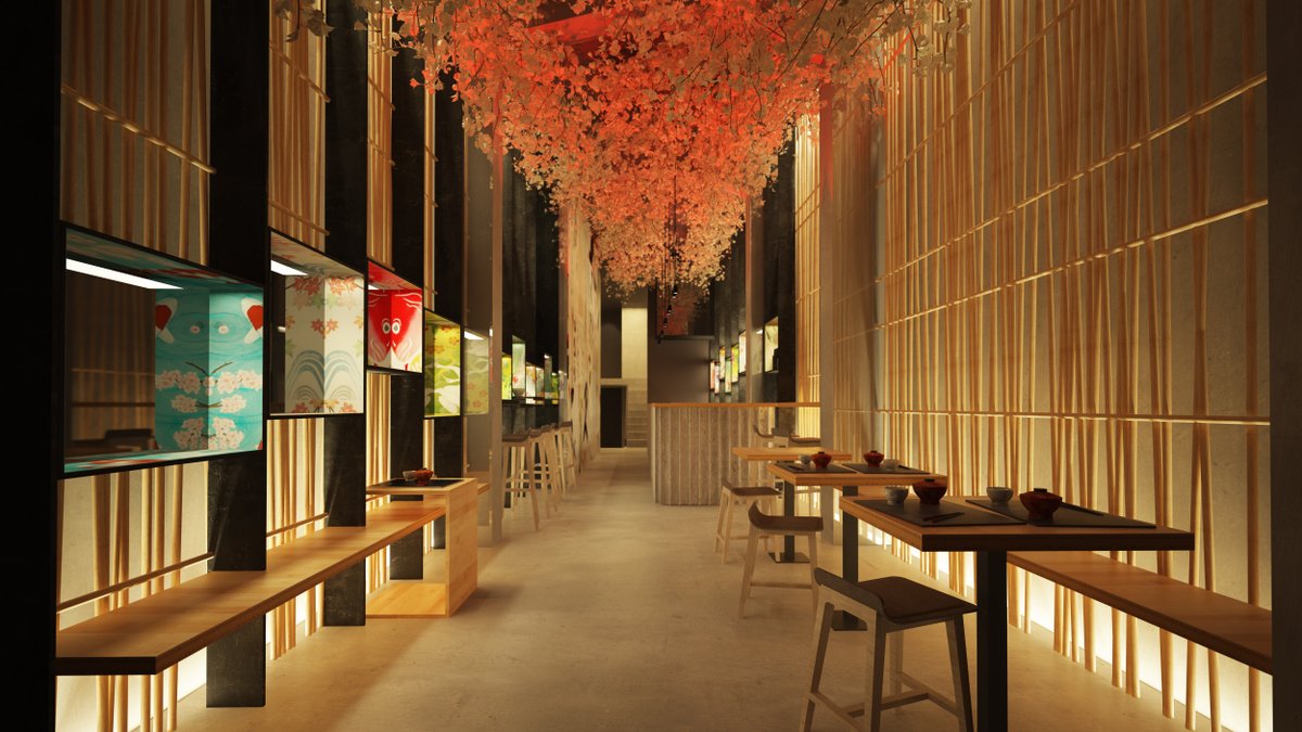 Superficies de cemento pulido y un revestimiento de bambú crean un acento oriental y minimalista. La recreación floral añade un toque singular de personalidad al espacio.

Lee, Barcelona, España. 2017. 
Concepto e interiorismo

#Futur2 #Futur2Estudio #Bar #Restaurant