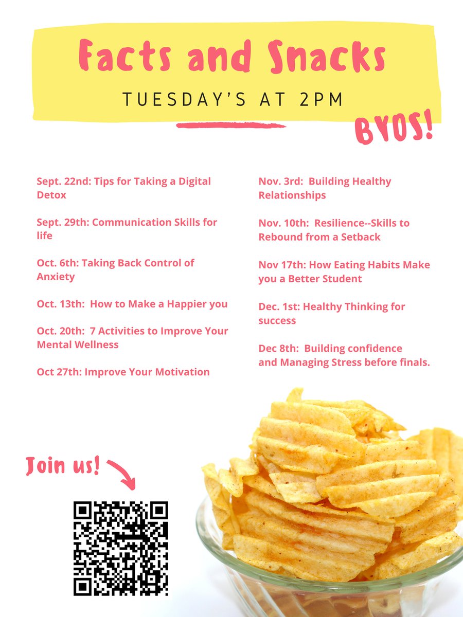 Join us for a series of drop-in workshops offered each Tuesday of the fall semester. Today we are going to be talking about Resilience- Skills to Rebound from a Setback. Mark your calendars and set a reminder! Visit ow.ly/AtYH50BQA5W for more information