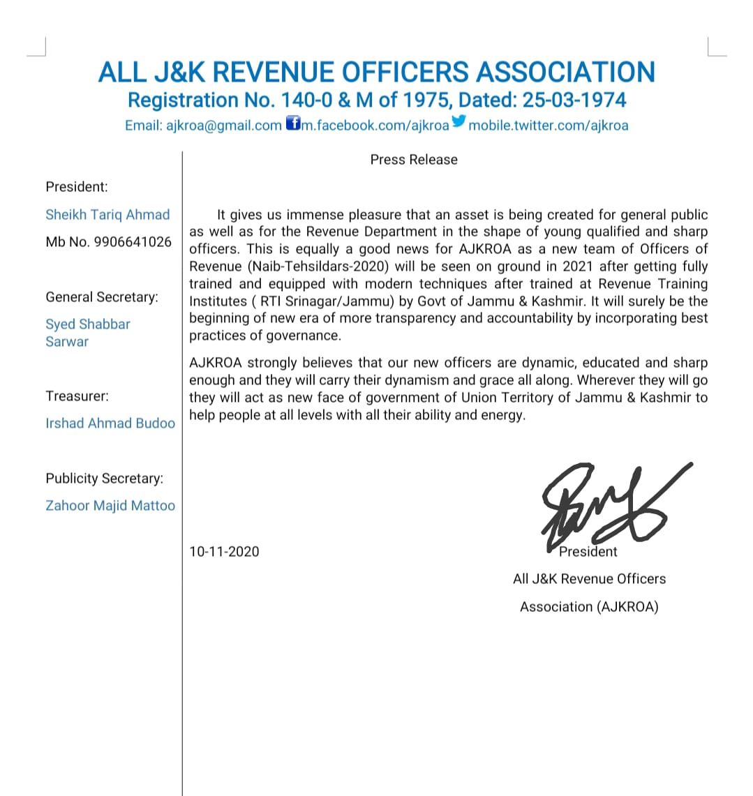 All J&K Revenue Officers Association (AJKROA) tweet media