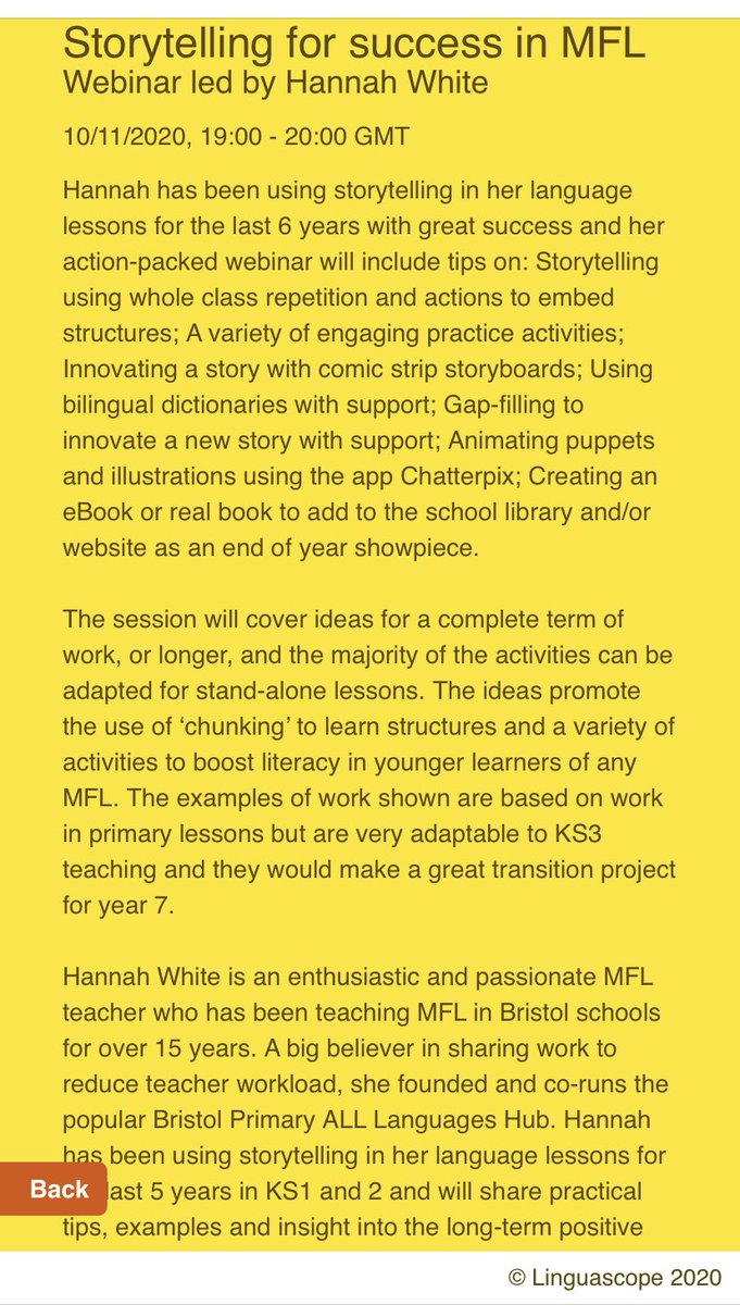 CristaHazell's tweet photo. #mfltwitterati #mflteachers #mflers If you’re quick you might be able to join the fabulous @MadameWhite2017 share her expertise on #storytelling in tonight’s @linguascope webinar! Sign up at https://t.co/flLqlkE9tz #seeyousoon https://t.co/bQ6AV7yI6S