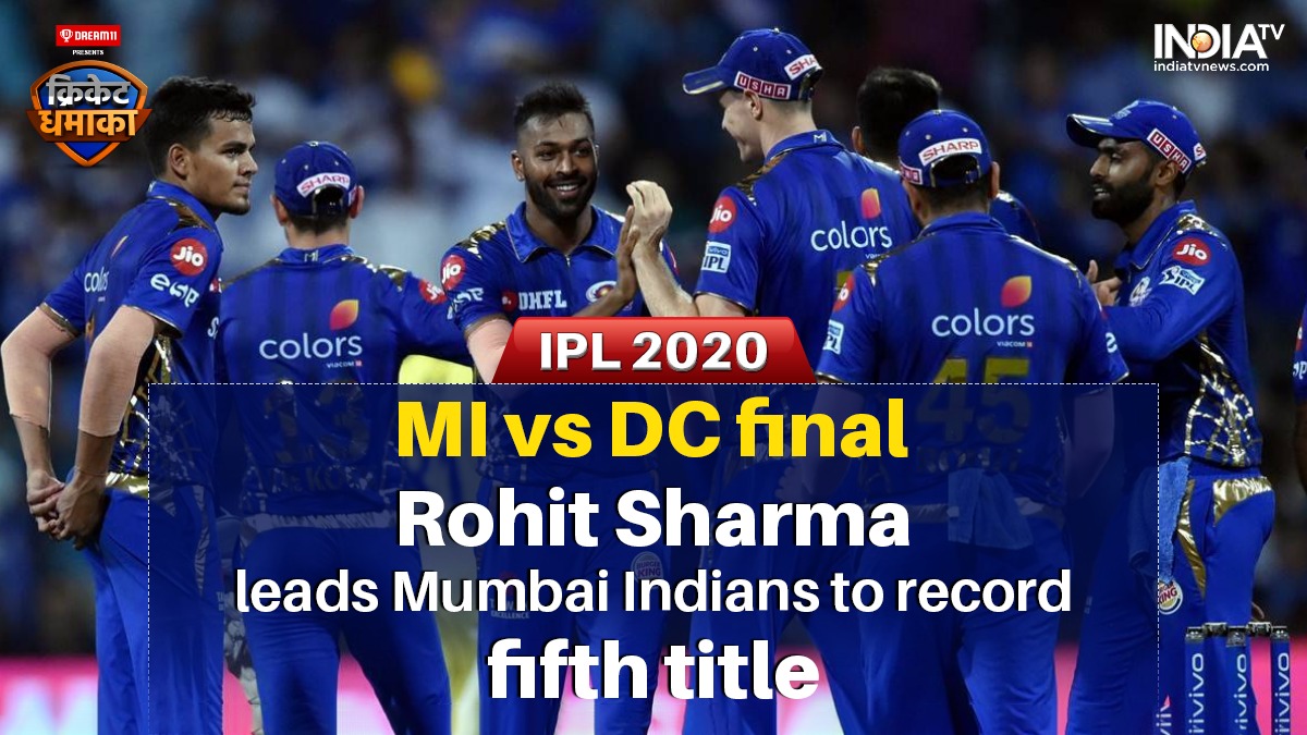 indiatvnews's tweet photo. IPL 2020, MI vs DC final: Rohit Sharma leads Mumbai Indians to record fifth title

#MIvDC #IPL #CricketDhamaka

 LIVE at: https://t.co/scQpJFzIgX

#IPL2020 for detail visit: https://t.co/SaIjayCssn https://t.co/VrBL9Teo65
