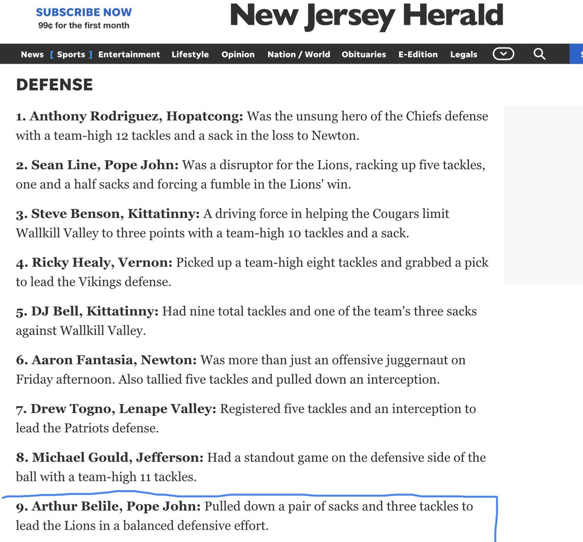arthur_belile's tweet image. This past weekend I was named the 9th best defensive player of the week in the “New Jersey Herald” ✌🏼