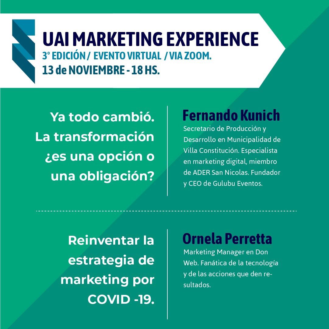 pvacchino's tweet photo. IMPERDIBLE! CASOS REALES DE EMPRESAS LOCALES 

Una linda oportunidad de escuchar a quienes hacen las cosas bien! Todo invitados a la tercera edición del #UAIMarketingExperience2020

#MarketingEnSerio
@Ornellitus @julitorrano  @marketingdistinto https://t.co/bEDyqEf1da