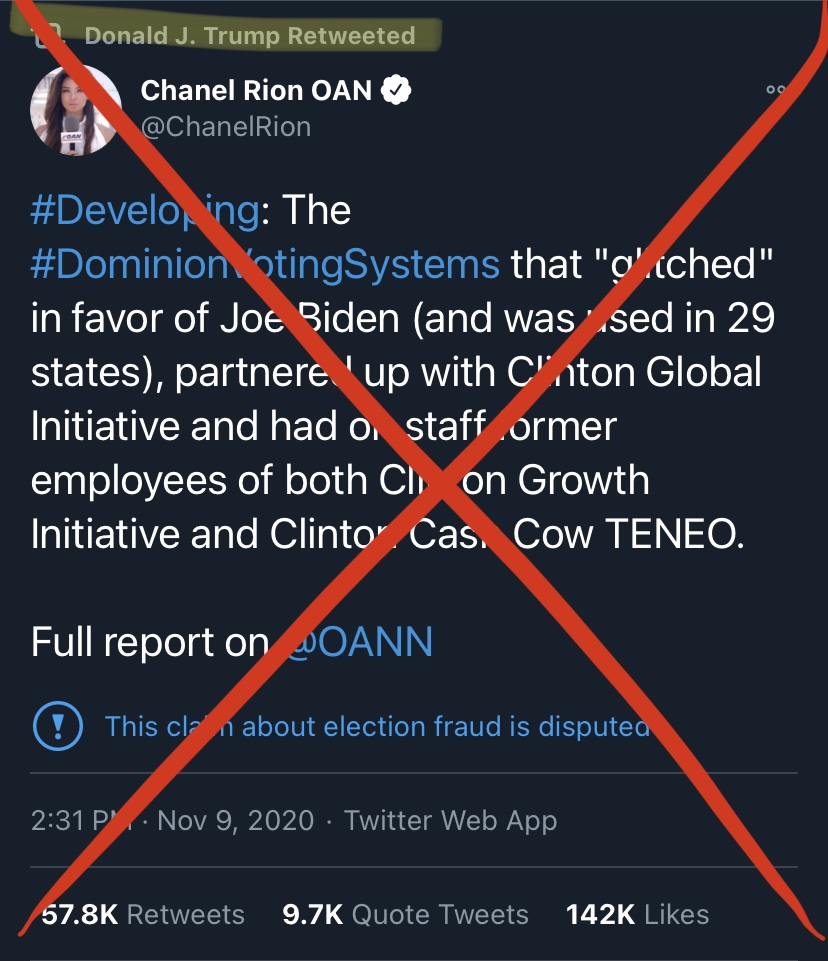 Now the claims are centering on Dominion Voting Systems, the maker of widely used election software.Many Republicans incorrectly tied the supposed glitches to the company. And the president even retweeted an OANN reporter who suggested Dominion was doing the Clintons' bidding.