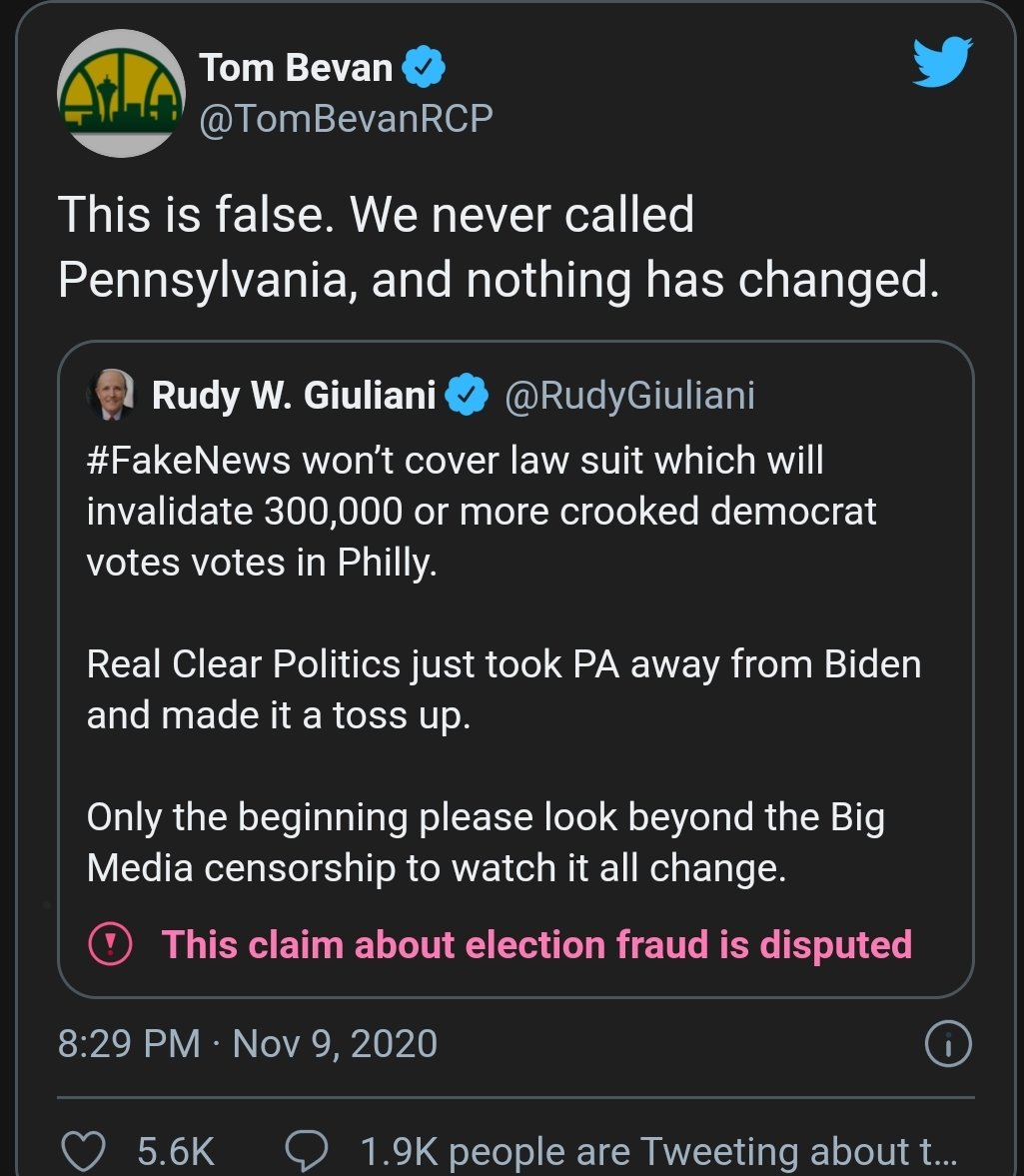 _briana_s's tweet photo. @harleyhalo @criha @marklevinshow He wasn't demoted, RealClearPolitics never called Pennsylvania. They also did not call NC, AZ, GA or AK. That is why neither candidate is at 270 votes on their  website. https://t.co/F2WnRYu3vB