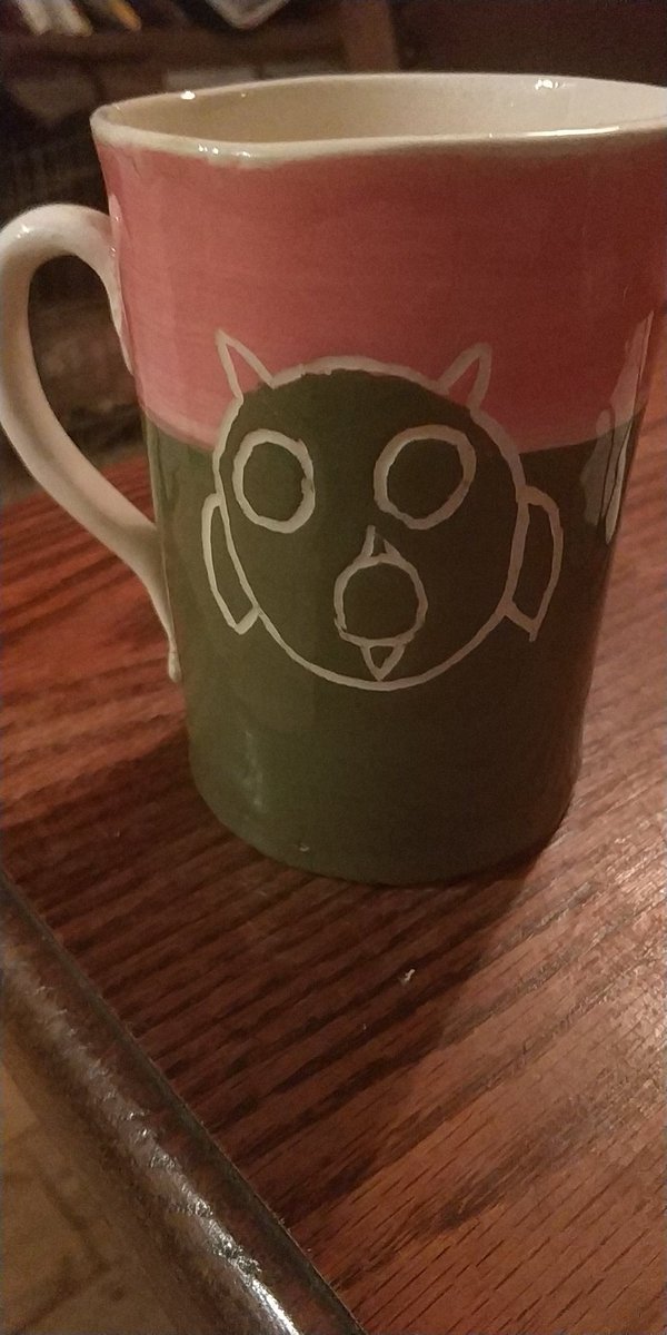 thericaceous's tweet photo. So my partner recently got into ceramics and for my birthday I said please make me a mug... design of your choice... he went for @gdavies Hoot Owl of Death.... #WILTY https://t.co/fX9z6gQEHO