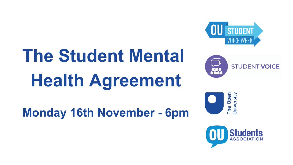 OpenUniversity's tweet photo. As a part of #StudentVoiceWeek, @OUScotland have a session on the Student Mental Health Agreement. Have your say on how best work together to achieve the agreement objectives.
Details of this session and others being run by the nations can be found here: https://t.co/z3oWVtCRcR https://t.co/oii59ITL6k