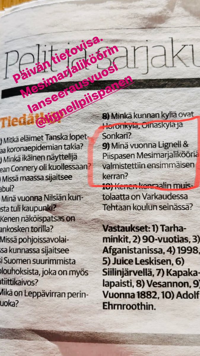 Päivän kysymys by <a href="/Savon_Sanomat/">Savon Sanomat</a> . Harvalla suomalaisella brändillä on näin kunniakas  historia: since1882. <a href="/lignellpiisp/">Lignell & Piispanen</a> #mesimarja #likööri on palkittu 1900 Pariisin maailmannäyttelyssä. Ja yhä kuluttajien huulilla ja @alko valikoimissa. Olen ylpeä🥂#perheyritys#alko #brändi