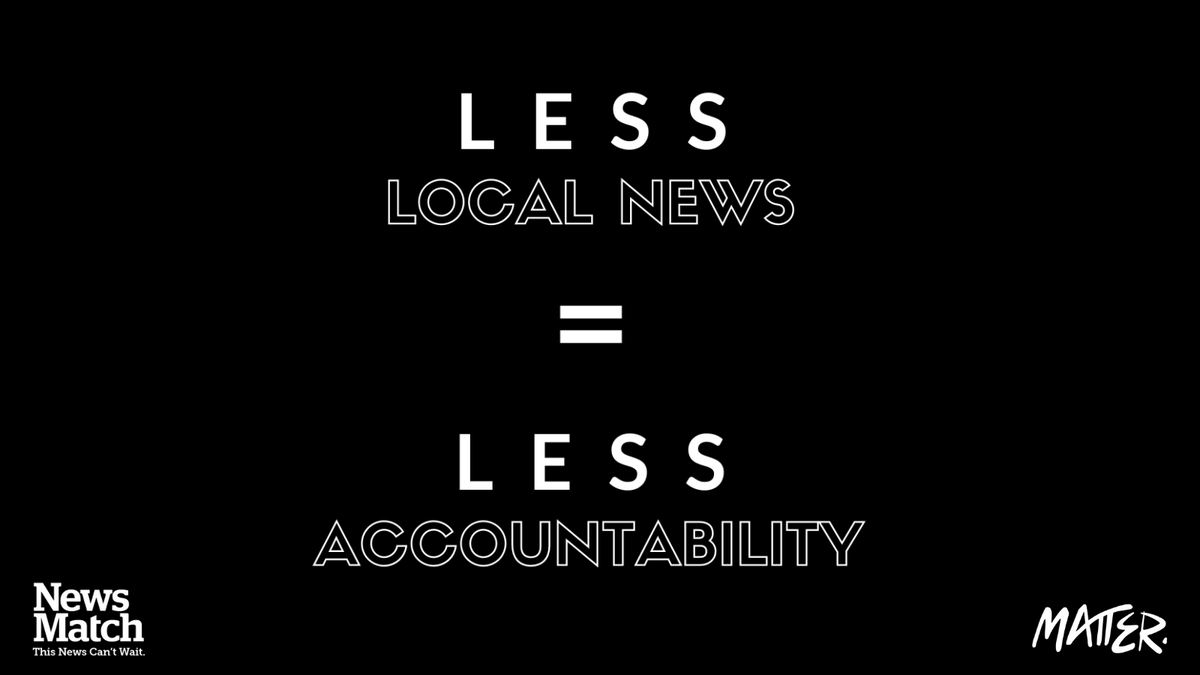 Less local news=less gov't accountability. Period. Journalists create ☑+⚖ by holding politicians accountable. When that role is diminished locally, effects are felt at every level. Traditional business models for #journalism aren't working anymore. But there IS hope:
(1/2)