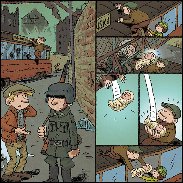 MagneticPress's tweet photo. #TheDailyPanel - "Precious cargo" Irena and friends carefully smuggle Jewish children out of Warsaw, sometimes right under the Nazi's noses. From #IRENA Book 3 by @JDMorvan , Trefouel, David Evrard, & Walter. Available now from @MagneticPress! https://t.co/erXWtgzlz8 https://t.co/quQ9sCjbrg
