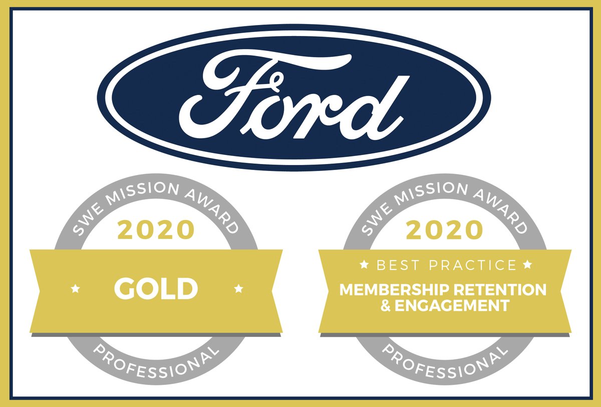 Ford-SWE (SWE at Ford) is a recipient of two Society of Women Engineers Mission Awards: Best Practice in Membership Retention & Engagement and Professional Gold. Stop by and visit with Ford at the Virtual Career Fair today until 4pm EST. https://t.co/Nyw6GZJKpk #WE20 #womeninSTEM https://t.co/JTHVJylgBv